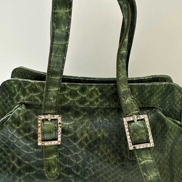 Jessica McClintock Vegan Crocodile Leather, VTG, Y2K. Green Boho. Whimsical goth - Picture 4 of 11